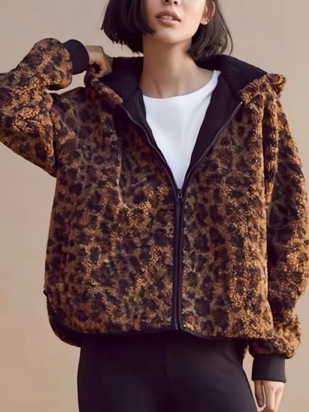 Lou & Grey for LOFT Leopard Print Cozy Up Sherpa Hooded Jacket XS